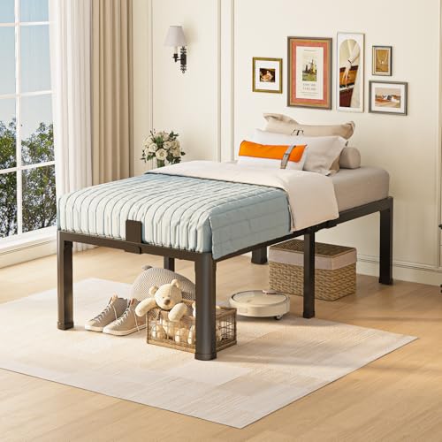 18 inch Twin Bed Frame with Round Corner Legs Mattress Slide Stopper,3500 lbs Heavy Duty Metal Platform,No Box Spring Needed,Steel Slat Support,Easy Assembly,Noise Free - size: Twin, style: 18 inch