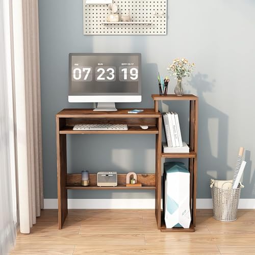 ALISENED Computer Desk with Storage Shelves, Home Office Desk with Monitor Stand, Small Writing Desk Table with Keyboard Tray,Study Table with CPU Stand for Small Spaces (35"-Rusitc Brown) - color: 35"-rusitc Brown