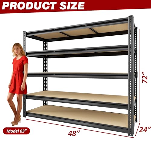48" W Garage Shelving Storage Shelves 5 Tier Heavy Duty Shelving | 3030LBS Heavy Duty for Commercial,Pantry, Kitchen,Warehouse,Basement - size: 48" W x 24" D x 71.4" H