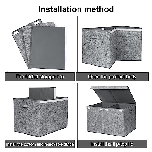 122L Large Toy Box Chest Storage with Lid, Collapsible Kid Toy Storage | Toy Chest with with Removable Divider for Kids, Boys, Girls, Nursery, Living Room, Bedroom, 26"x17" x17" (Linen Gray) - color: Extra Large Grey