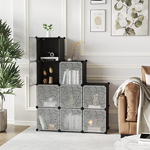 C&AHOME 9-Cube Storage Organizer with Door Cube Shelf Closet Cabinet Black | DIY Plastic Modular Bookshelf, Stackable Clothes Storage Shelving Ideal for Home, Bedroom - size: 9-Cube