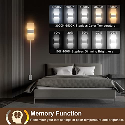GOODATE 4 Pack Plug in Wall Sconces with Remote Control, Dimmable, Adjustable 3000K-6500K Colors, Silver 12W Acrylic LED Plug in Wall Light, Wall Lamps for Bedroom Living Room Hallway Stair - size: 4 PACK, Silver