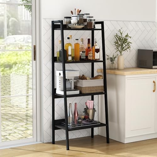 4 Tier Ladder Shelf,22” Wide Tower Storage Shelf, Dark Gray | Skandiquip 13.5” Narrow Ladder Shelf, Steel Frame Anti-Tip Tall Storage Tower for Books & Plants, Kitchen Living Room Office - color: Dark Gray, size: 4 Tier