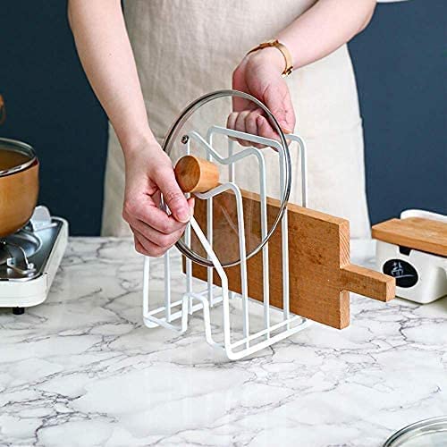 SUNFICON 2 Pack White Cutting Board Holder Rack Pot Pan Lids Holder Chopping Board Organizer Thin Bakeware Tray Dry Display Stand Kitchen Countertop Cabinet Office - color: 2Pack White