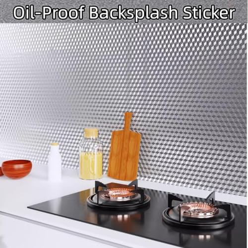 Soqool Kitchen Oil Proof Wallpaper, Peel and Stick Aluminum Foil Backsplash Protector, Self Adhesive Waterproof Contact Paper for Cabinet, Drawer, Shelf Liner, Countertop Cover,15.7x275.6 Inch - color: Silver-3dcube, size: 15.7"W x 275.6"L