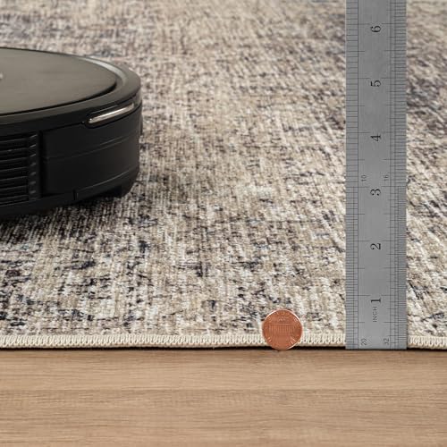 Bloom Rugs Caria Washable Non-Slip 7 ft Runner - Beige Brown/Teal Traditional Runner for Entryway, Hallway, Bathroom, and Kitchen - Exact Size: 2'6" x 7' - color: Beige Brown / Teal, size: 2'6" x 7' (Runner)