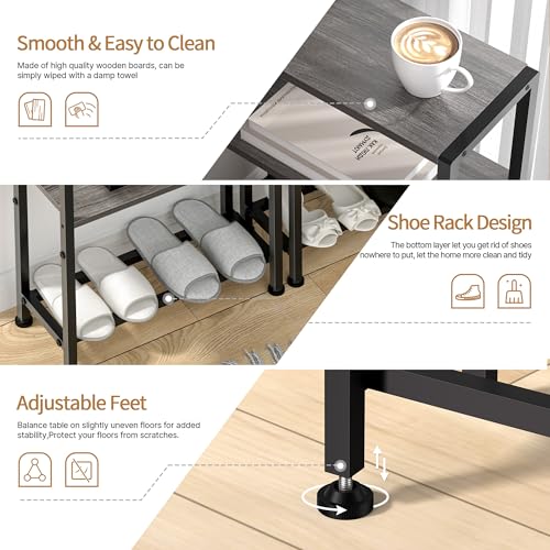 Narrow Side Table for Small Space, 2-Tier Small End Table with Shelf Holder, Slim Nightstand, Skinny Snack Couch Table in Living Room, Bedroom, Study, Kitchen and Balcony (Grey) - color: Grey