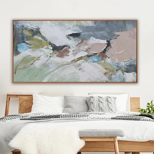Pink Abstract Painting Large Wall Art Living Room Decor Green Canvas Print Colorful Abstract Wall Art For Living Room Home Office Decoration 30x60 Inch - color: pink green, size: 58"L x 29"W