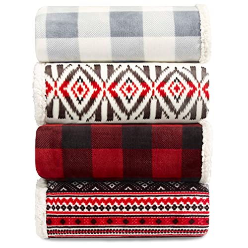 Eddie Bauer - Throw Blanket, Brushed Fleece & Plush Sherpa Soft Bedding, Blanket for Couch & Bed (Fair Isle Black, 50" x 60") - color: Fair Isle Black, size: 50" x 60"