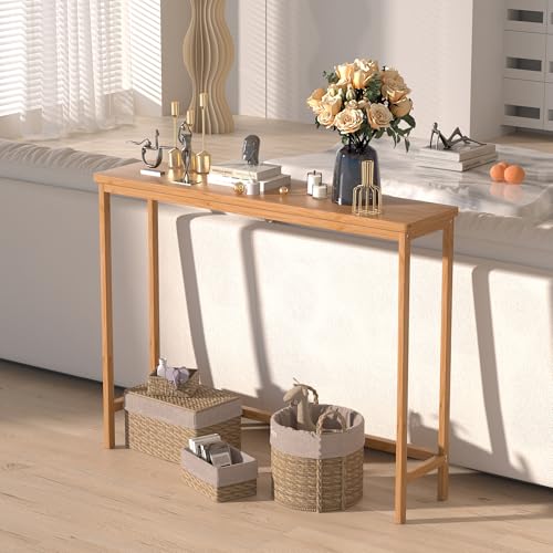 VASMIA Console Table, Entryway Table, Narrow Sofa Table, 39" Bamboo Hallway Table for Entryway, Living Room, Bedroom, Foyer, Natural - color: Natural, size: 9.44"D x 39.37"W x 29.52"H