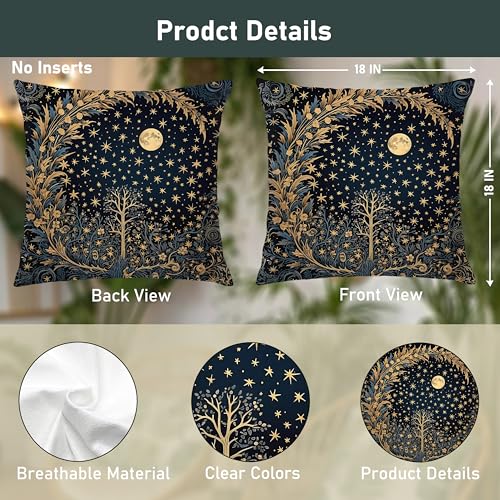 Vintage Dark William Morris Inspired Pillow Cover 18x18 Double-Sided, Dark Academia Forest Moon and Stars Decorative Throw Pillow Cover Case for Home Living Room Bedroom - color: Forest Moon and Starsl-4