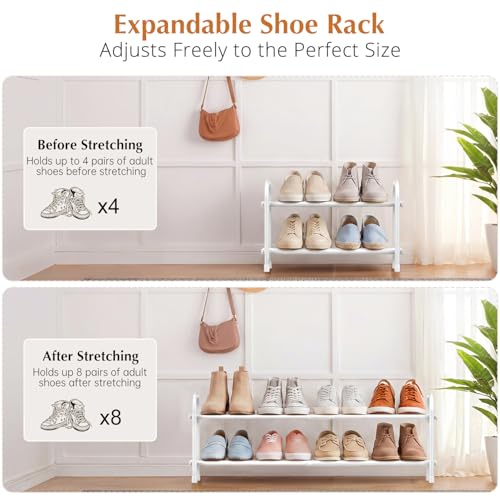 INSMART 2-Tier Expandable Shoe Rack:Stackable and Adjustable Shoes Organizer Storage Shelf, Sturdy and Durable Metal Structure Free Standing Shoe Rack for Closet Entryway Doorway, White - color: White, size: 2-Tier