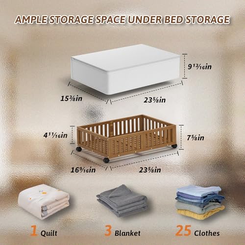 MHXW SXPN 2 Pack Bamboo Under Bed Storage Containers with Wheels, Brown | Underbed Drawer Storage with Bag, Wood Rolling Underbed Organizer for Shoes, Sheets Clothes Blanket Comforter, Under Crib Toy - color: Brown, size: 2 PCS (23.62"×16.54")