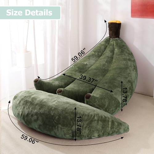 Banana Bean Bag Chair with Ottoman, Floor Sofa Bed with Footrest, Comfy Convertible Lounger for Adults, Plush Couch for Bedroom, Living Room or Dorm, L-DarkGreen - color: Darkgreen, size: Large