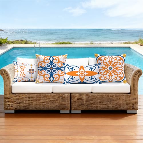 NIGHTWISH Outdoor Waterproof Pillow Covers 12x20 Set of 4 Yellow Boho Decorative Outdoor Throw Pillows Floral Cushion Cases for Patio Furniture Bench Couch Sunbrella - color: Yellow, size: 20" x 12" (Pack of 4)