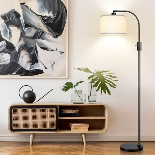 Nintiue Upgraded Modern Arc Dimmable Tall Standing Floor Lamp with Linen Shade, 1200 Lumens LED Bulb Included, for Living & Reading Room, Bedroom, Office & Nursery, Matte Black - color: Matte Black-Beige Linen Shade