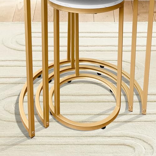 AT-VALY Nesting Tables Coffee Table Set of 3,Round Side Table Small Accent Table for Living Room,Bedroom Apartment (Gold) - color: Gold, size: 20.5 Inch