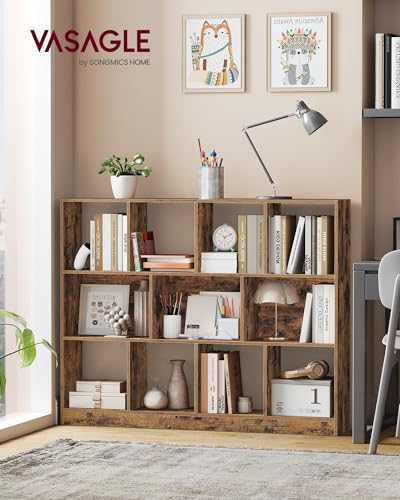 VASAGLE Bookcase Open Storage Shelf, 9.4 x 49.6 x 39.4 Inches | Bookshelf, for Living Room, Rustic Brown, CUSTOS Collection, ULBC454K01 - color: Rustic Brown, size: 11 Cubes (9.4"D x 39.4"H), style: 1 Pack