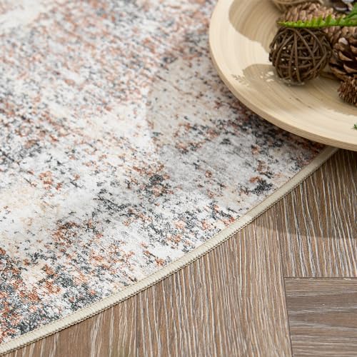 jinchan 4ft Round Rug Modern Abstract Washable Non-Slip Area Rug - color: Distressed Taupe, size: 4' (Round)