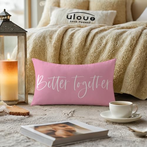 ULOVE LOVE YOURSELF Better Together Lumbar Throw Pillow Cover Romantic Couple Reversible Decorative Pillowcase12''x20'' Double-Sided Print Cushion Cover for Bed/Sofa (Pink) - color: Pink