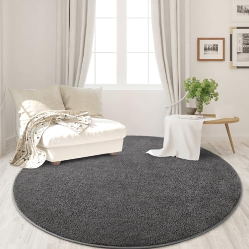FlyDOIT Round Area Rugs for Bedroom Living Room, 5x5 Dark Grey Super Soft Comfy Thickened Memory-Foam Indoor Circle Carpet, Modern Aesthetic Minimalist Carpet for Boys Girls Adults Nursery Home Décor - color: Dark Grey, size: 5' (Round)
