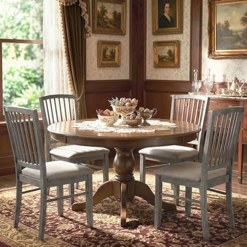 HOMCOM Farmhouse Dining Chairs Set of 2 Rubberwood Legs, Rustic Gray | Upholstered Linen Fabric, Kitchen Chairs, for Kitchen, Dining Room - color: Rustic Gray