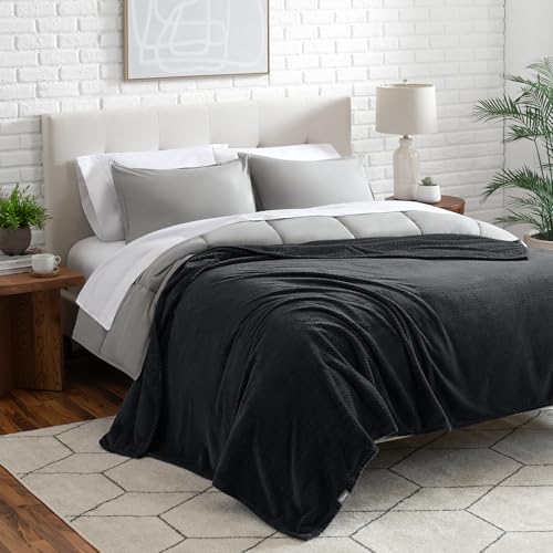 Bare Home Fleece Blanket Luxury Microplush (Full/Queen, Chevron Black) | Ultra-Soft Lightweight Blanket for Bed, Sofa, and Couch, Cozy & Warm Blanket - color: 29 - Chevron Black, size: Full/Queen