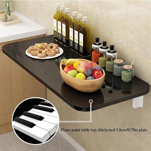Wall Mounted Folding Table,Black Floating Desk for Small Spaces,Stainless Steel Bracket Laundry Folding Table,Wall Folding Desk,Home Bars and Dining Establishments(80X50cm/31.5"×19.7") - color: Black, size: 31.5 x 19.7 inches