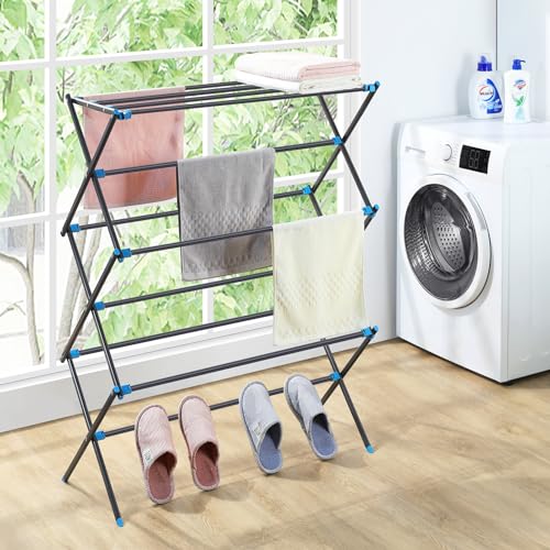 Clothes Drying Rack, Foldable 2-Level Drying Rack Clothing, Stainless Steel Free-Standing Laundry Airer, with Height-Adjustable 4 Wings, Matte Black - color: Graphite, size: Small