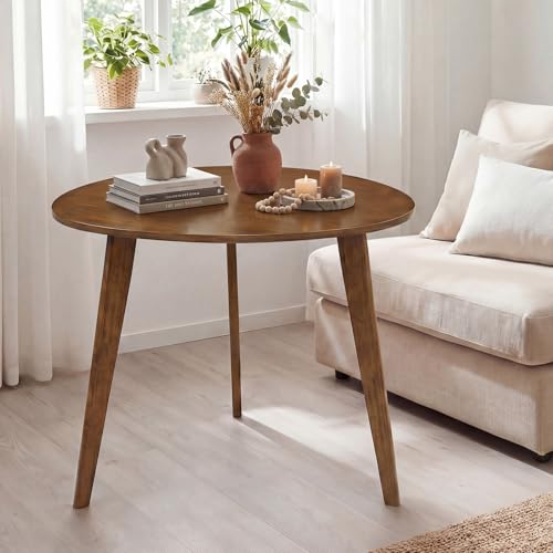 Giantex 35.5" Dining Table for 2-3, Farmhouse Wooden Kitchen Table with Solid Rubber Wood Legs, Space-Saving Dinner Table for Dinette, Living Room, Dorm, Home Office, Walnut