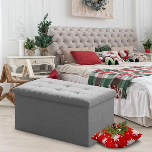 Camabel 30 Inches Folding Storage Ottoman Bench, Ottoman Foot Rest, End of Bed Bench, Storage Chest, Load 660 lb, for Living Room, Bedroom, Entryway Grey - color: Grey