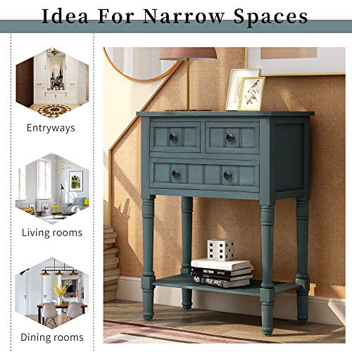 Knocbel Narrow Console Table with 3 Storage Drawers and Bottom Shelf, Entryway Hallway Foyer Slim Sofa Table for Small Spaces, Easy Assembly (Navy) - color: Navy