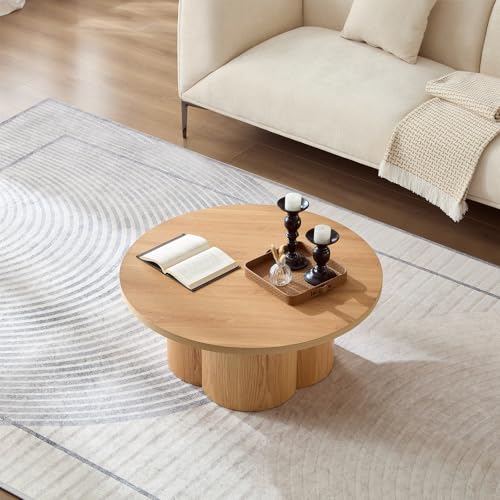Round Coffee Table, Modern Accent Wood Tea Table for Living Room, Office, Apartment 33.07 Inch - color: 33.07" Floral-natural