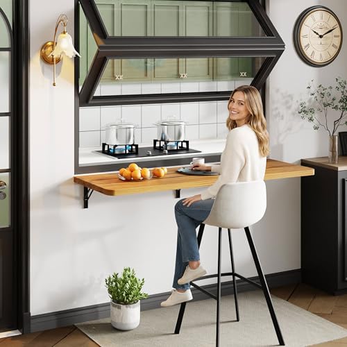 Dogsky 48" x 16" Floating Wall Desk, Fold Down Wall Table - 300 lbs Heavy Duty Solid Pine Wall Mount Folding Desk for Home Office, Laundry Room, Kitchen & Small Apartment, Burning Yellow - color: Burning Yellow, size: 48'' x 15.7'' x 8.3''