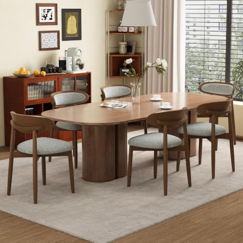 Wooden Dining Chairs Set of 6, Modern Fabric Upholstered Dining Room Chair, Kitchen Side Chairs, Farmhouse Dinner Chair with Curved Back for Kitchen, Lightgrey - color: Lightgrey, size: Set of 6