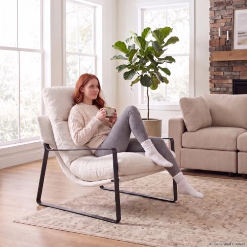 1-Pack Modern Accent Chair, Sherpa Living Room Chair, White | Comfy Armchairs, Upholstered Lounge Armchair, Removable Seat Cushion, Black Metal Frame, For Reading Room, Bedroom, Balcony - color: White, size: 1PC