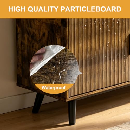 Lightdot 55" Amber Small TV Stand for TVs Up to 65" with Power Outlet | Mid-Century Modern Media Console with Fluted Side Cabinets & 2 Storage Shelves for Living Room Bedroom Entrance - color: Amber/55"