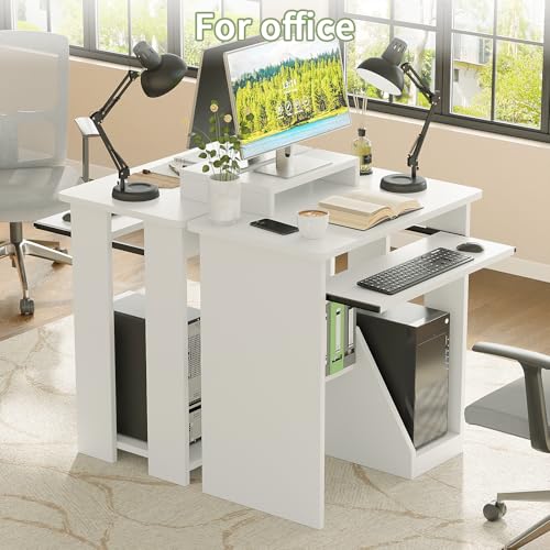 ALISENED 30 Inch Computer Desk, with Keyboard Tray & Monitor Stand | Compact Desk for Space-Saving, Ergonomic Study Desk with Storage Shelves for Writing, Gaming, Working, White - color: 30"-white