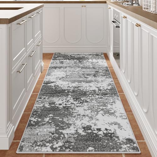Rug Runners for Hallways Kitchen 2.6x8 Non Slip Washable Grey Entryway Runner Rugs with Rubber Backing 8ft Long Carpet Runner for Laundry Bedroom, Low Pile Stain & Fade Resistant, Abstract Gray - color: Grey, size: 2'8" X 8' (Runner)