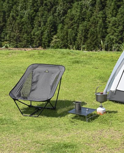 Low Ultralight Compact Folding Chair (Black Grid) | with Side Pocket and Carry Bag, for Camping Backpacking Hiking - color: Black Grid