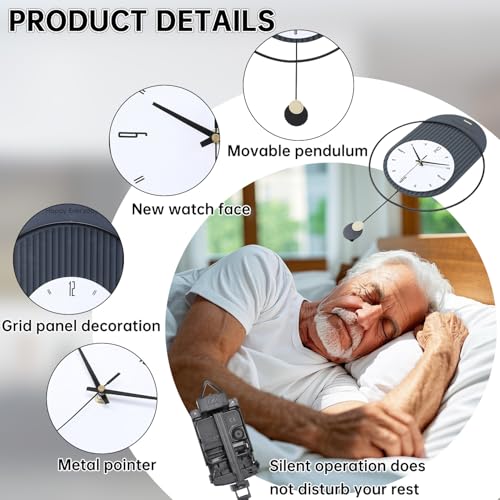 Large Decorative Wall Clock with Pendulum for Living Room, Black Metal Frame, White dial, Silent Type, Suitable for Living Room, Bedroom, Study, Office - color: 5679-black