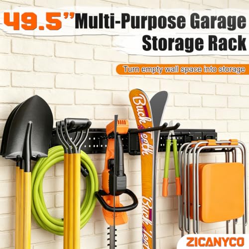 Garage Tool Organizer Wall Mount 49.5 inches with 10 Adjustable Heavy-Duty Hooks, Garage Organization, Garden Tool Storage Rack for Garage, Yard, and Shed, Holds Up to 400 lbs - color: Black, size: 48" | 3 Panels + 10 Hooks
