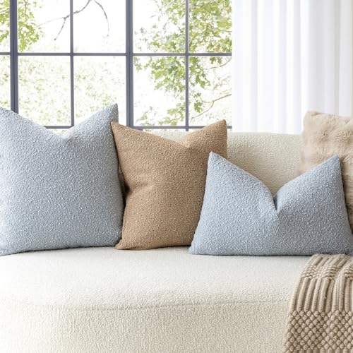 Foindtower Set of 2, Decorative Textured Boucle Throw Pillow Covers Accent Solid Pillow Cases Soft Cozy Couch Cushion Case for Chair Sofa Bedroom Living Room Home Decor 16 x 16 Inch Taupe Khaki Camel - color: Camel, size: 16" x 16" (Pack of 2)