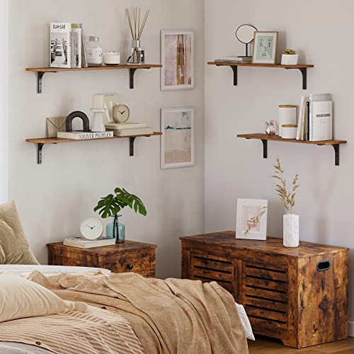 Long Wall Shelves, 39.4Inch Wooden Wall Mounted Shelves, Set of 2 | Large Floating Book Shelf, Metal Brackets, Easy Assembly, Max Load 33lbs, Wall Storage Ledges, Bedroom/Bathroom, Rustic Brown - color: Rustic Brown, size: 39.4 Inch