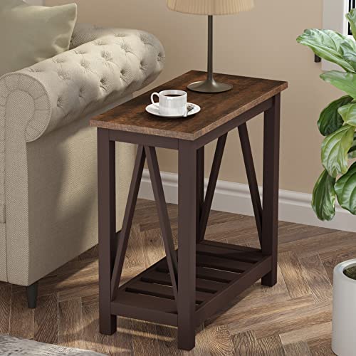 ChooChoo Farmhouse End Table, Narrow Side Table with Shelf | Slim Bedside Table ,Small Spaces, Rustic Nightstand, Living Room, Bedroom ,Espresso - color: Espresso, size: 1 Pack