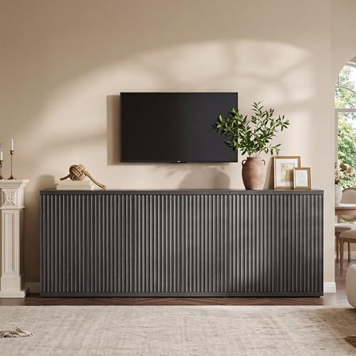 SICOTAS Buffet Cabinet with Storage Sideboard Cabinet with Doors & Shelves | Accent Sideboard Modern Credenza Fluted Storage Cabinet Mid Century Media Console for Living Room Kitchen Dining Hallway - color: Dark Grey Alder, size: 3 Pieces
