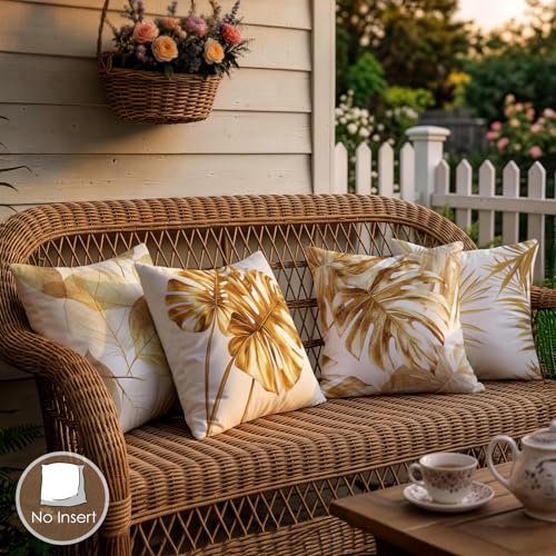 OBSEDE Golden Leaf Throw Pillow Covers 18 x 18 Set of 4 Single Side Print | Soft Short Plush, Couch Cushion Cases, Modern Living Room Sofa Bed Decor, Autumn Aesthetic, Housewarming Gift, Fade Resistant - color: Gilded Botanical Line Drawing, size: 18" x 1