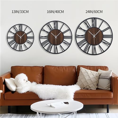 LEIKE Large Wall Clocks,Silent,Non Ticking,Battery Operated Small Vintage Round Modern Wood Wall Clock for Living Room, Bedroom,Kitchen,Farmhouse,Office Decor-13.5 Inch(Black-Roman Numerals) - color: Black Wood-roman Number, size: 13.5 IN