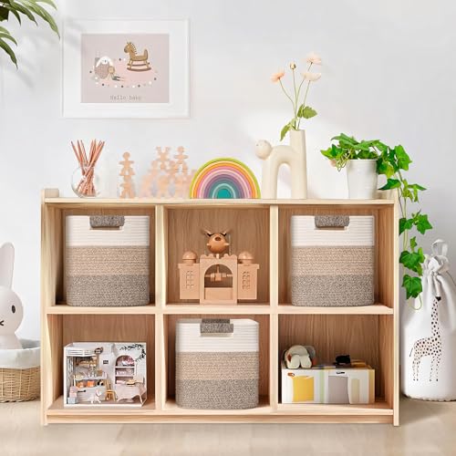 13 Inch Storage Cubes, 3 Pack Cube Storage Bins for Organizing, Cotton Rope Woven Baskets for Shelves, Bathroom, Kids Room, Closets, Baby Nursery - color: Gradient Jute, size: 13"×13"×13" - 3Pcs