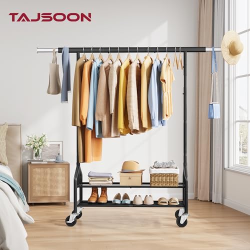 Clothing Rack with 2 Shelves, Metal Heavy Duty Load 350 LBS, Black | Adjustable Clothes Rack, Extendable Garment Rack for Hanging Clothes, Rolling Rack for Bedroom, Laundry Room, Clothes Store - color: Black
